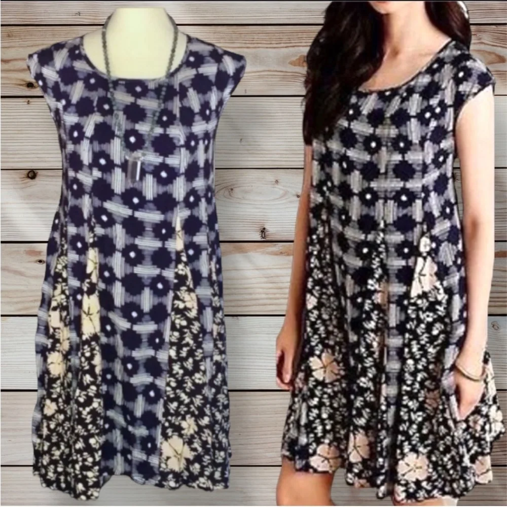 MaEVe Floral Panel Indigia Swing Midi Dress Anthropologie Small VGUC - Picture 2 of 16